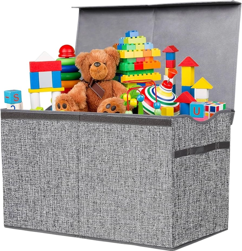 Toy Box Chest, Collapsible Sturdy Storage Bins with Lids, Extra Large Kids Toy Storage Organizer Boxes Bins Baskets for Kids, Boys, Girls, Nursery Room, Playroom, Closet (Linen Gray)