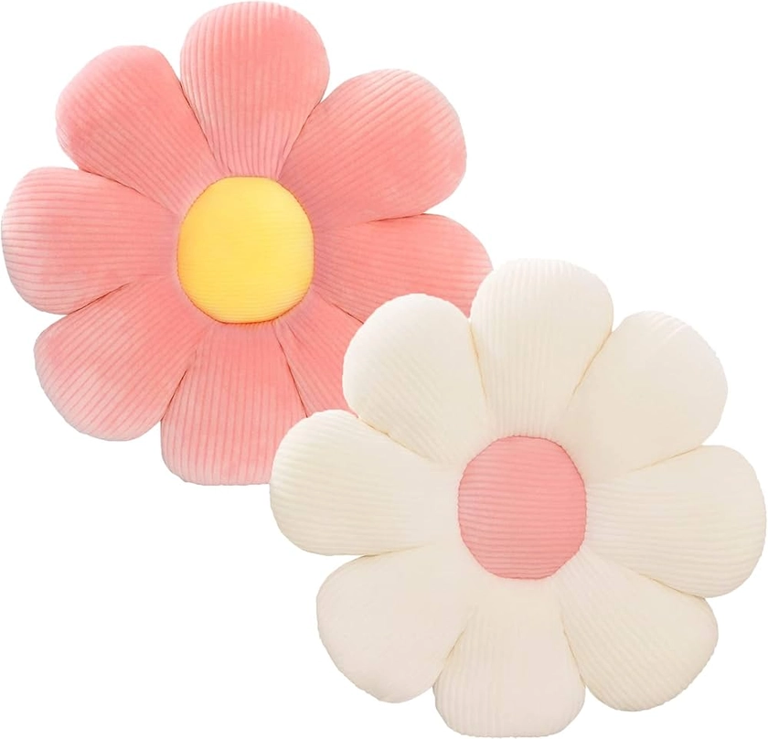 Luckbanjie 2 stuks bloemenkussen - Sierkussens in de vorm van een madeliefje, schattig, bloemvormig, roze vloerkussen uit pluche, kussen voor slaapkamer, sofa, stoel, kamerdecoratie (38 cm, wit en : Amazon.nl: Wonen & keuken