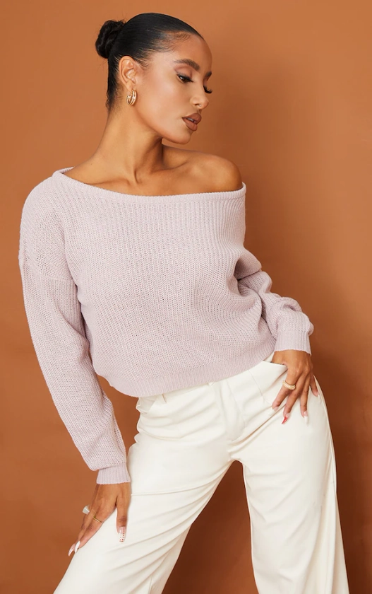 Blush Off The Shoulder Knitted Jumper