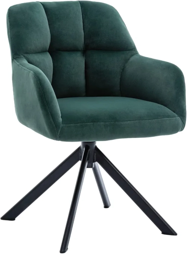 Wahson Chaise de Bureau pour Chambre Rotation à 360° Fauteuil en Velours Pieds en Métal, Chaise Pivotante, Vert