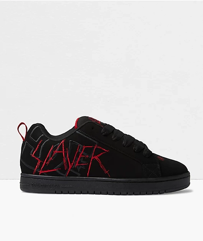 DC x Slayer Court Graffik Black & Red Skate Shoes | Zumiez