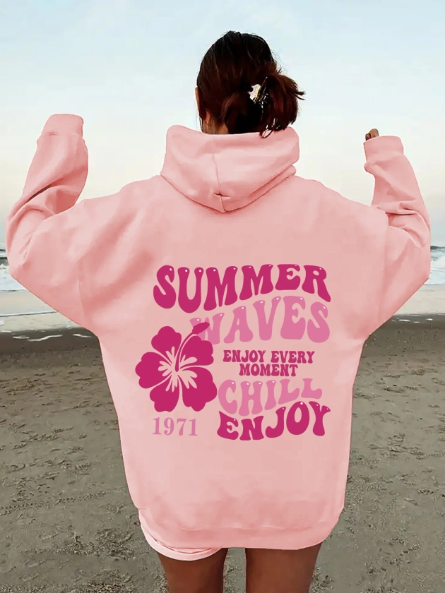 Summer Waves Preppy Aesthetic Hibiscus Flower Hoodie