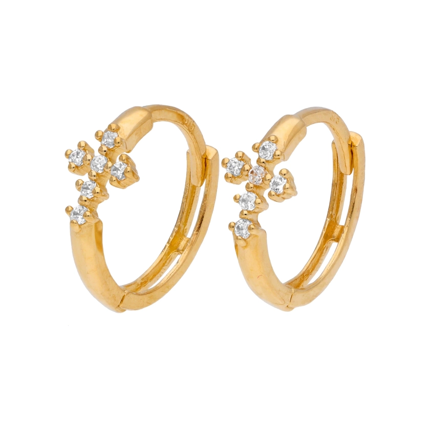 9ct Gold CZ Cross 12mm Huggie Hoop Earrings