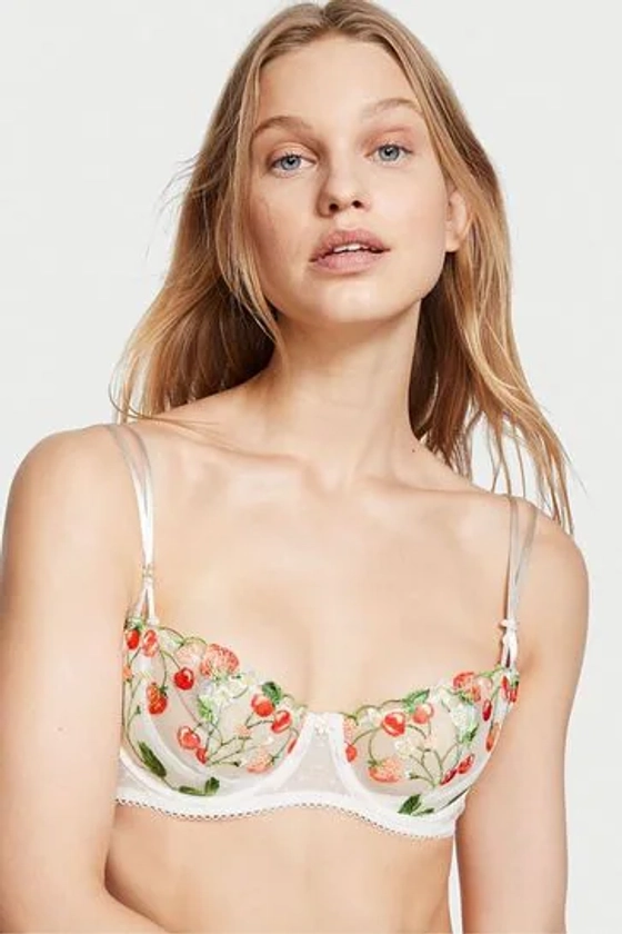 Victoria's Secret White Strawberry Embroidered Embroidered Unlined Balcony Bra