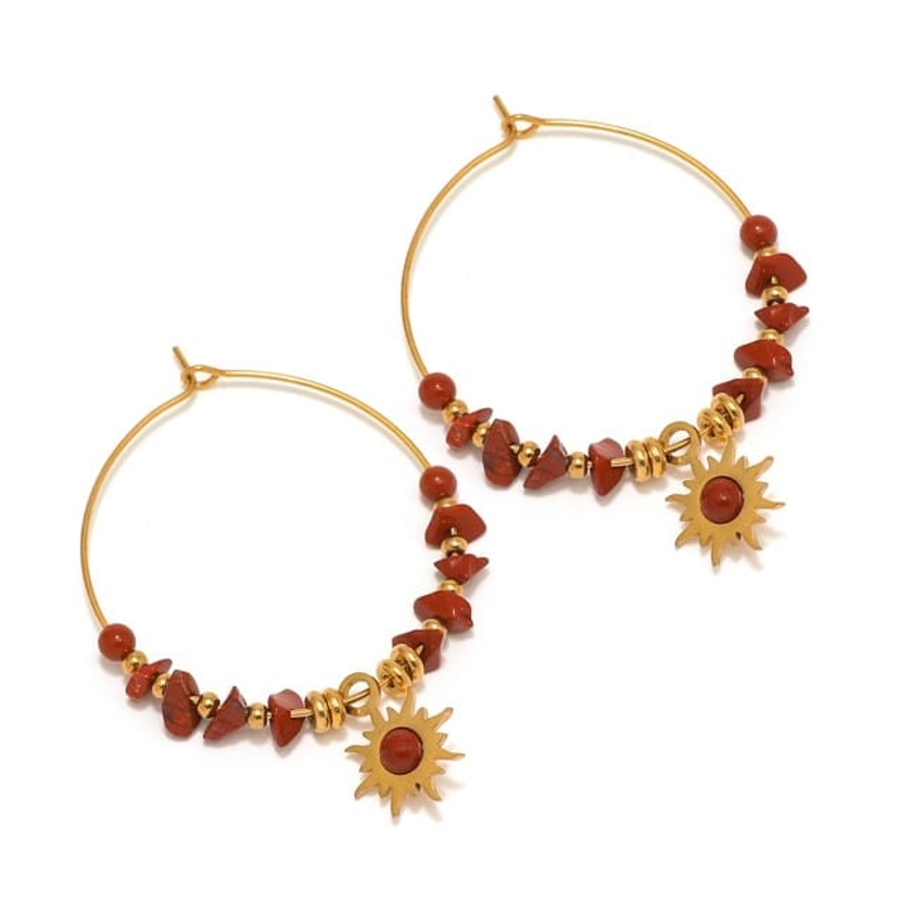 Boucles d'oreilles créoles jaspe rouge