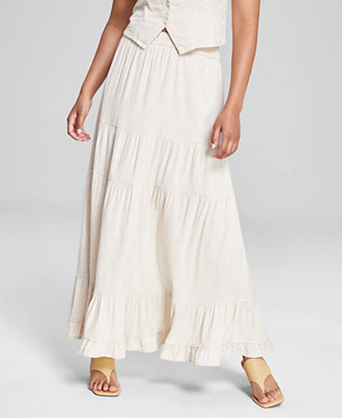 And Now This Women's Solid Pull-On Tiered A-Line Maxi Skirt, Created for Macy's - Macy's 