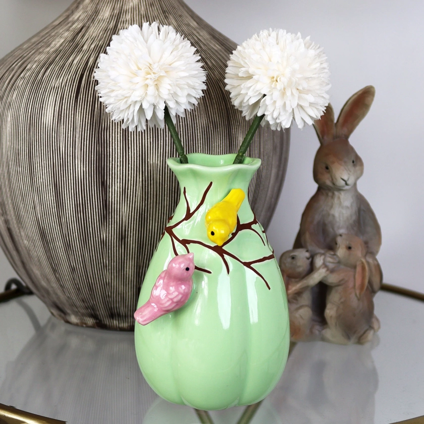 Darthome Ceramic Green Birds Nest Bud Vase 10x13x9cm