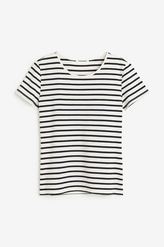 Cotton T-shirt - White/Black striped - Ladies | H&M GB