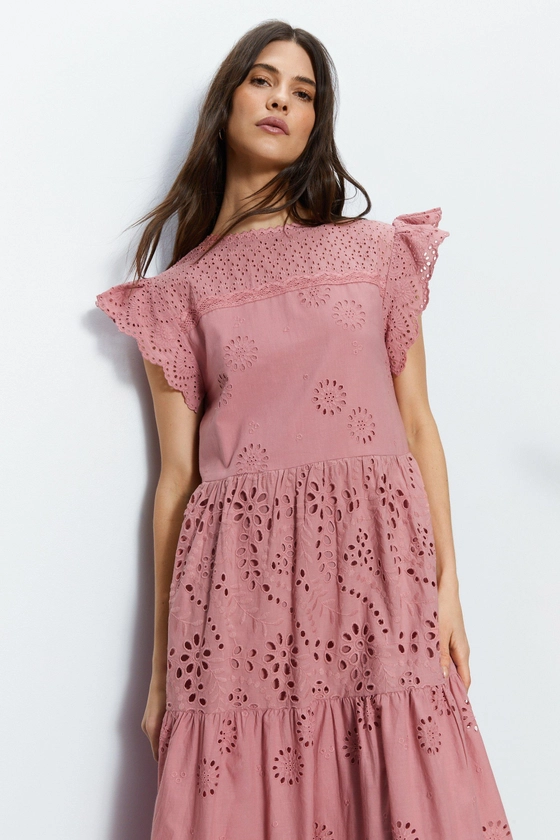 Broderie Mix Tiered Midi Dress