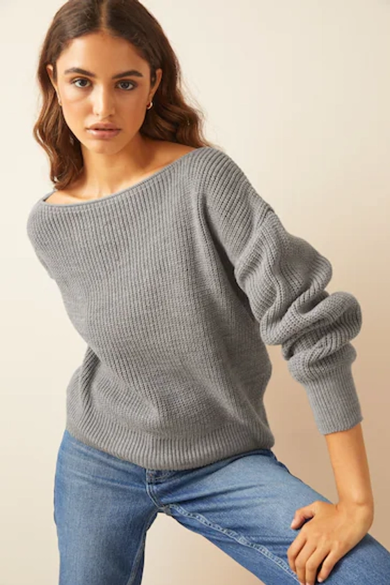 Friends Like These Grey Off The Shoulder Jumper