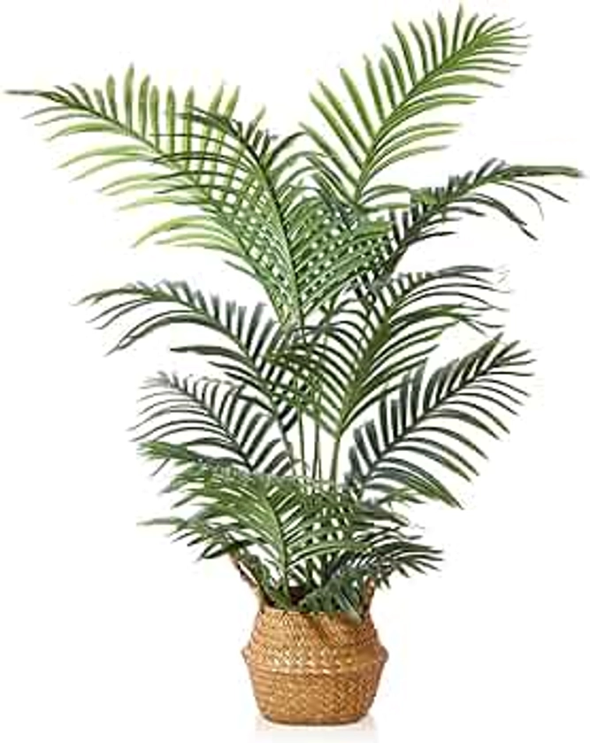 LOMANTO Fake Majesty Palm Plant 4Ft Artificial Plants for Home Decor Indoor Faux Palm Trees in Pot Fake Tropical Plants for Housewarming Gift 1Pack