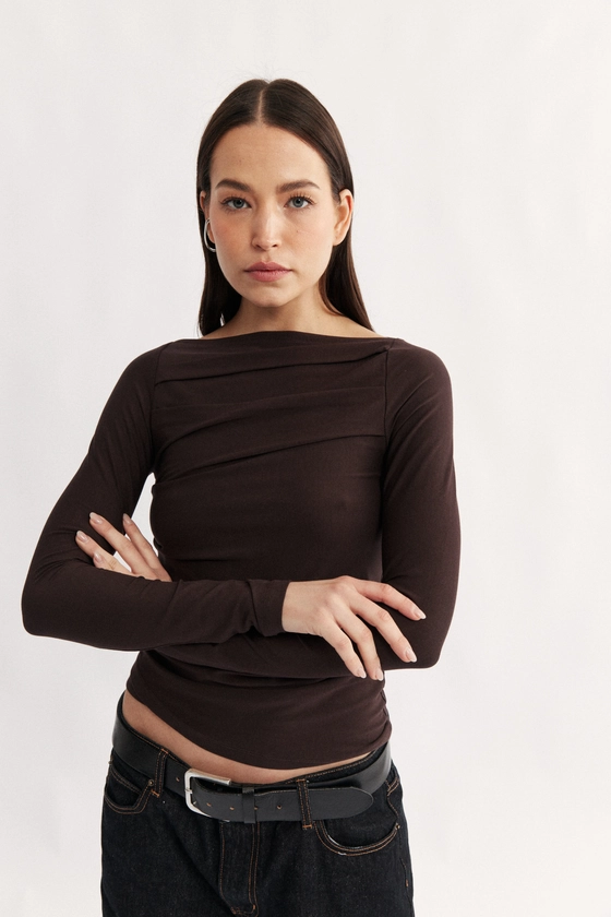 Margot Boat Neck Long Sleeve Pecan