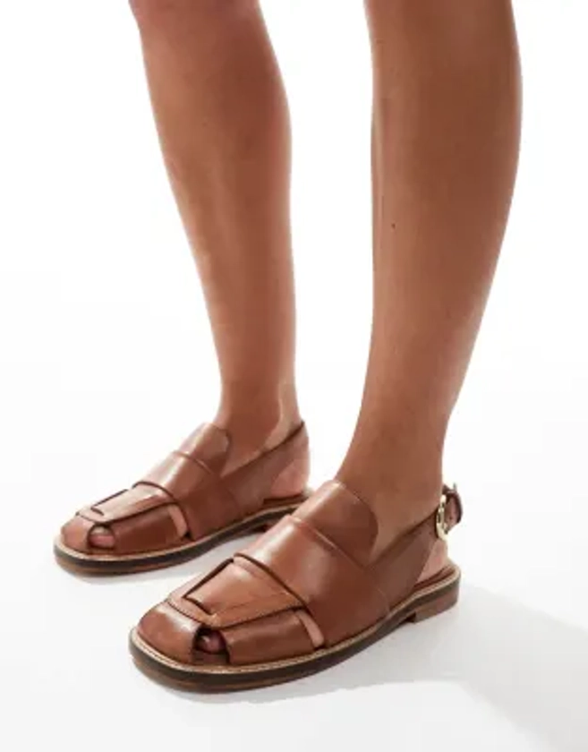 Free People woven leather slingback flat sandals in tan