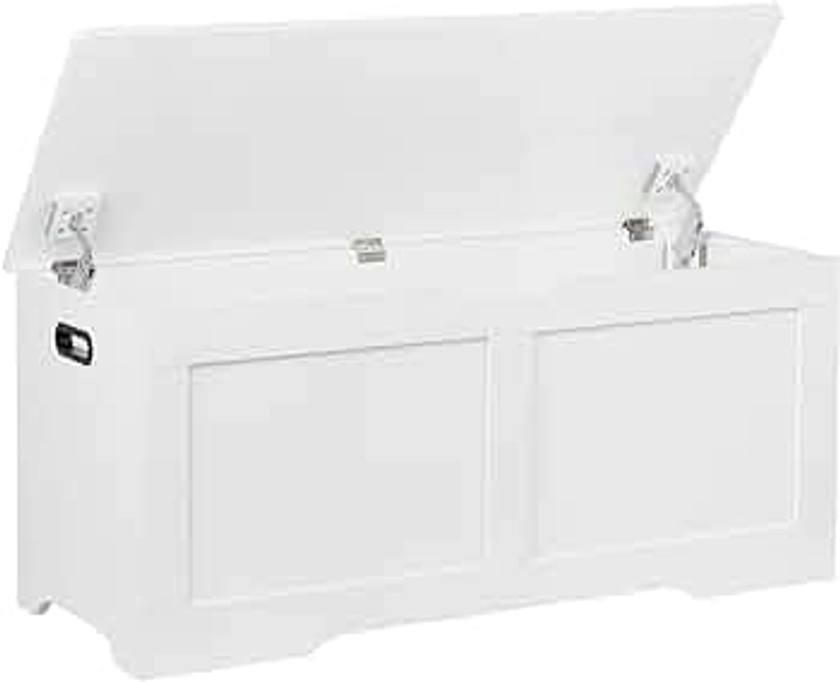 39.4" Storage Chest, Wooden Storage Bench, Lift Top Toy Chest with 2 Safety Hinges, Large Toy Box, Entryway Bench for Living Room, Bedroom, White