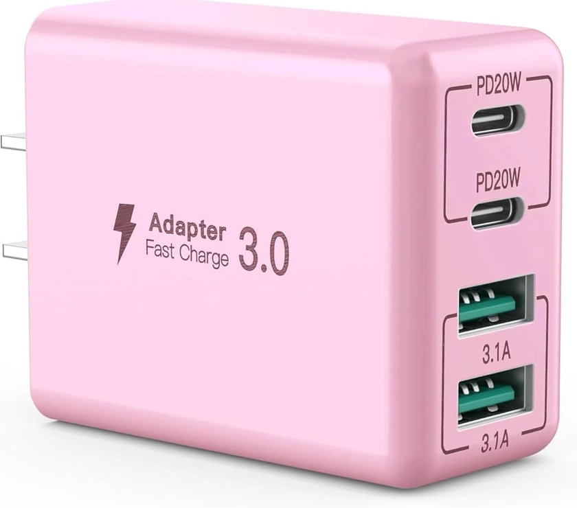 Amazon.com: sccvee USB C Wall Charger, 40W 4-Port USB C Charger Block, Fast Charging Block Dual Port PD+QC Wall Plug Multiport Type C Compatible with iPhone 14/13/12/11/Pro Max/XS/XR/8/7, Tablet(Pink) : Cell Phones & Accessories