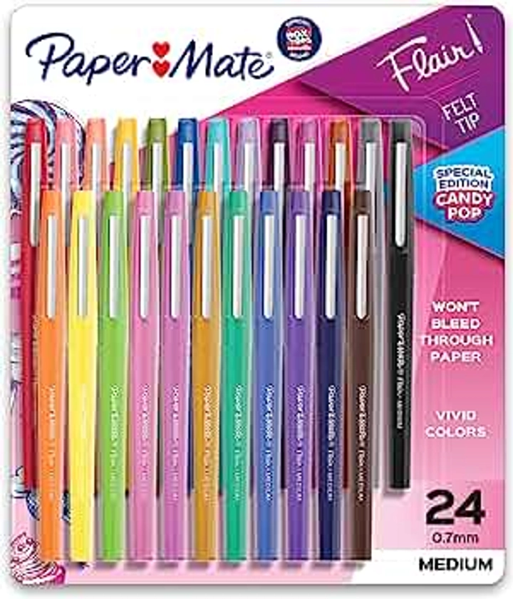 Amazon.com : Paper Mate Flair Felt Tip Pens | Medium Point 0.7 Millimeter Marker Pens | Back to School Supplies for Teachers & Students | Assorted Colors, 24 Count : Office Products