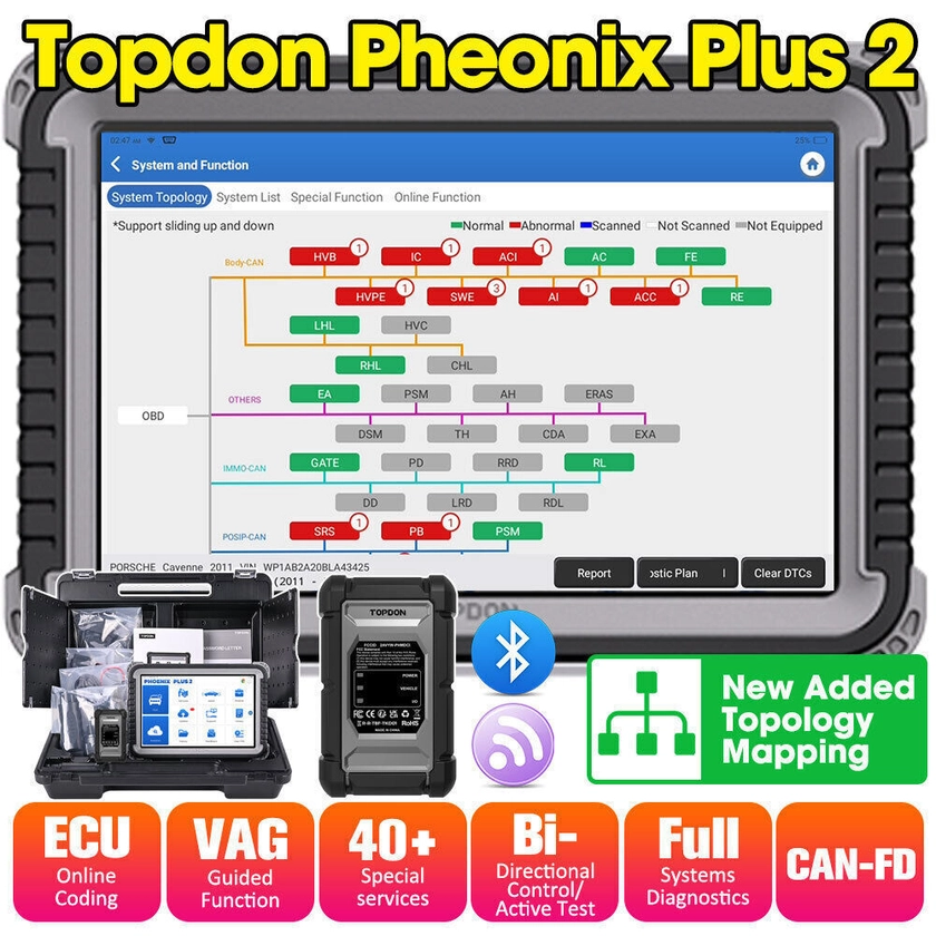 2024 Topdon Phoenix Plus Elite Car OBD2 Scanner Diagnostic Tool Coding TPMS