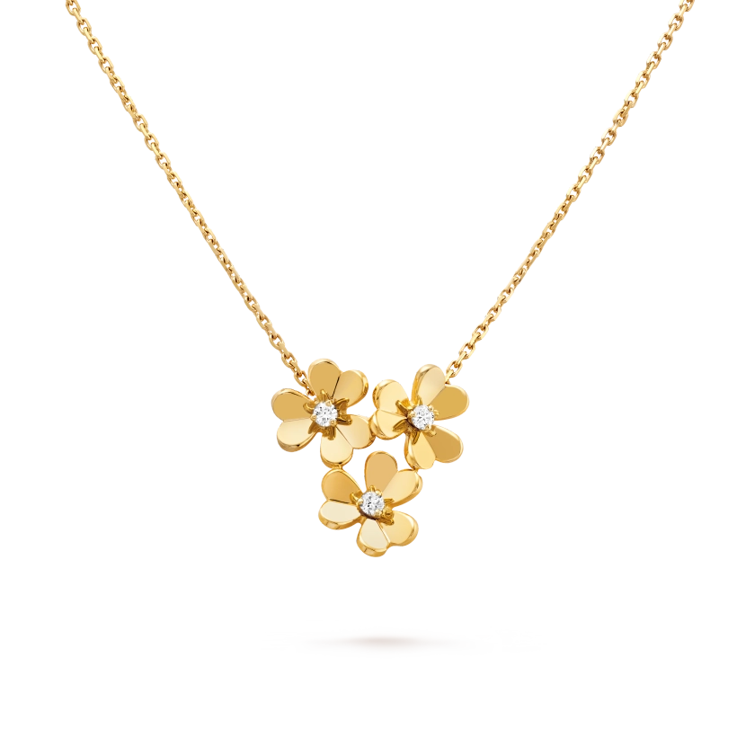 Frivole pendant, 3 flowers, mini model 18K yellow gold, Diamond - Van Cleef & Arpels