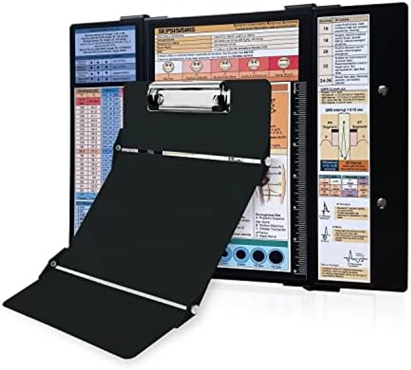 Nursing Clipboard Foldable, Nurse Clipboard 3 Layers, Nurse Clipboard Foldable with Quick Access Medical References, Trifold Nursing Clipboard for Nurses, Doctors(Black)