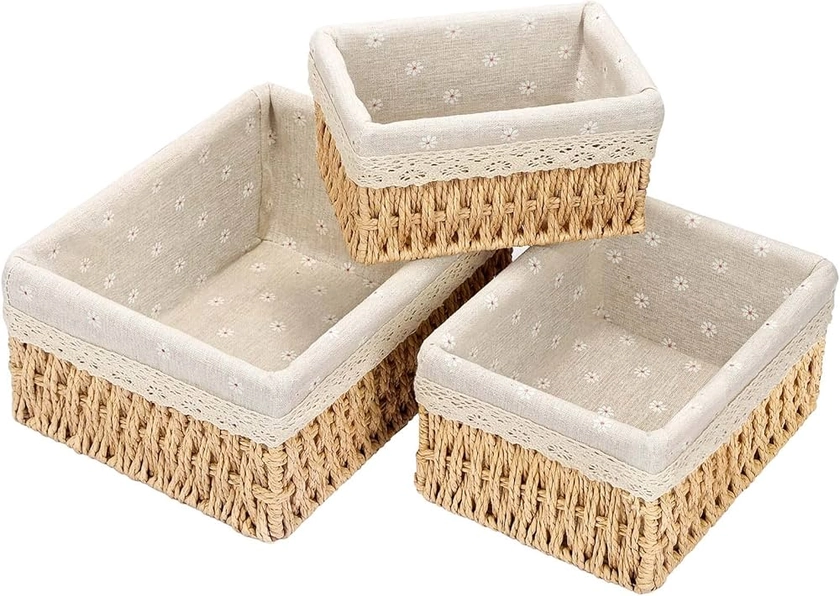 Paniers et boîtes de Rangement Couffin osier deco salle de bain Table à langer Organisateur Chambre d'enfant Boîtes Panier petit lot de 3 en tissé recyclable