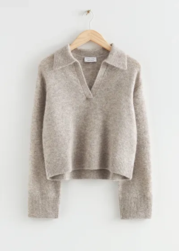 Collared Boxy Knit Sweater - Grey - Sweaters - & Other Stories US