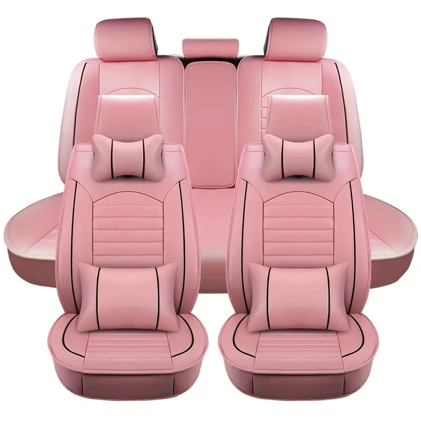 Pillows Pink Pu Leather 5 Seats Car Seat Covers Waterproof - Temu