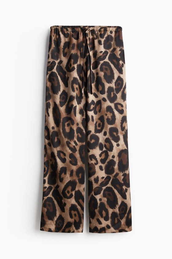 Pantalon en satin à motif - Taille régulière - Longue - Beige/imprimé léopard - FEMME | H&M FR
