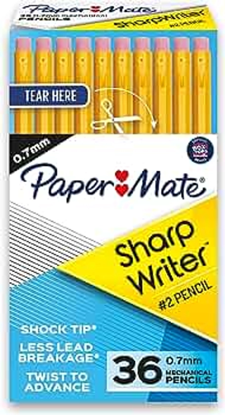 Paper Mate SharpWriter Mechanical Pencils 0.7 mm #2 Pencil Pencils for School Supplies, Yellow, 36 Count