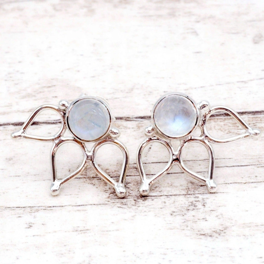 Silver Lotus Moonstone Earrings - Shop Online