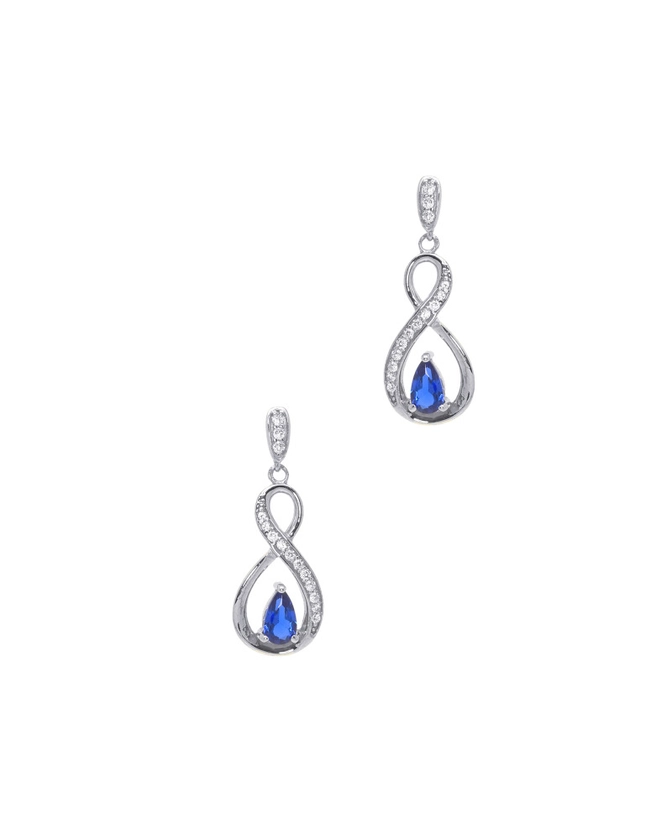 BOUCLES D'OREILLES PENDANTES EN ARGENT BOUCLE AVEC PIERRES BLANCHES ET BLEUE - AAMA53B3283S