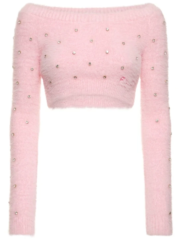 Embellished fuzzy cropped sweater - Philosophy Di Lorenzo Serafini - Women | Luisaviaroma