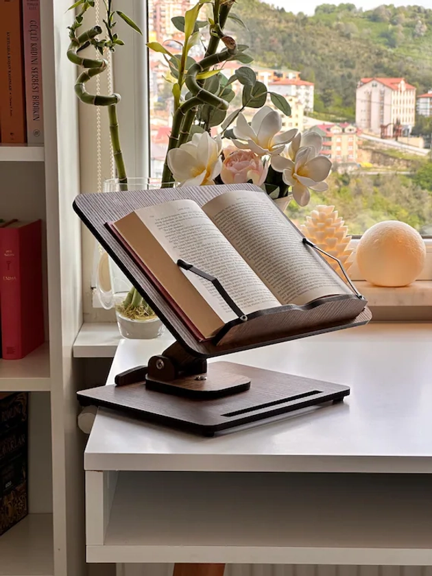 360 Degree Adjustable Wooden Book Stand & Laptop Stand, Cookbook Holder, Best Reading Gift, Office Desk Setup, Work From Home, Laptop Holder