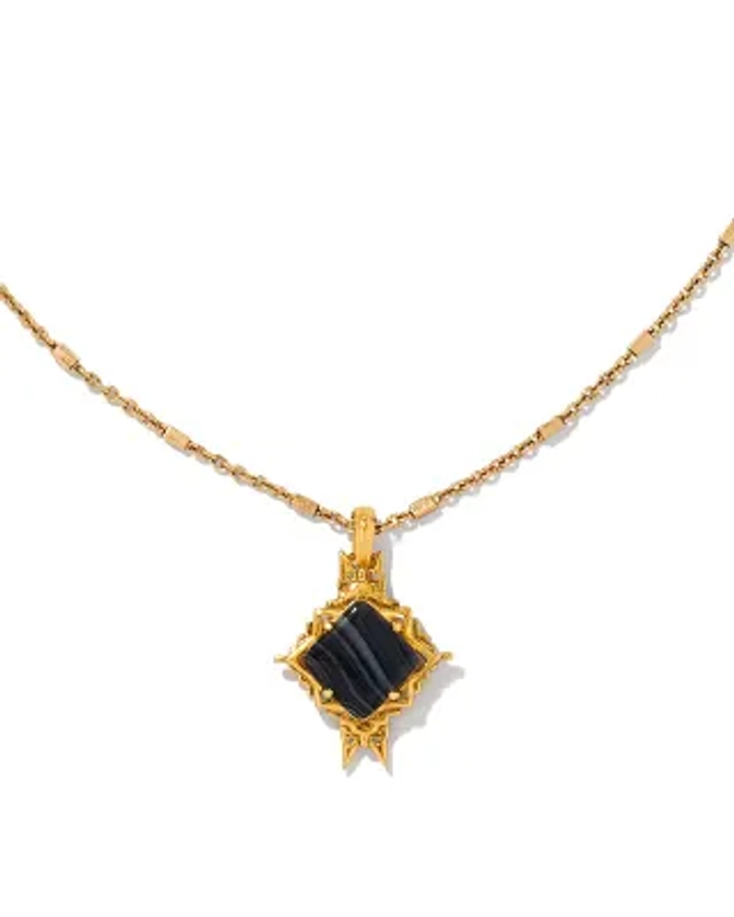 Cass Vintage Gold Long Pendant Necklace in Variegated Dark Teal Magnesite | Kendra Scott