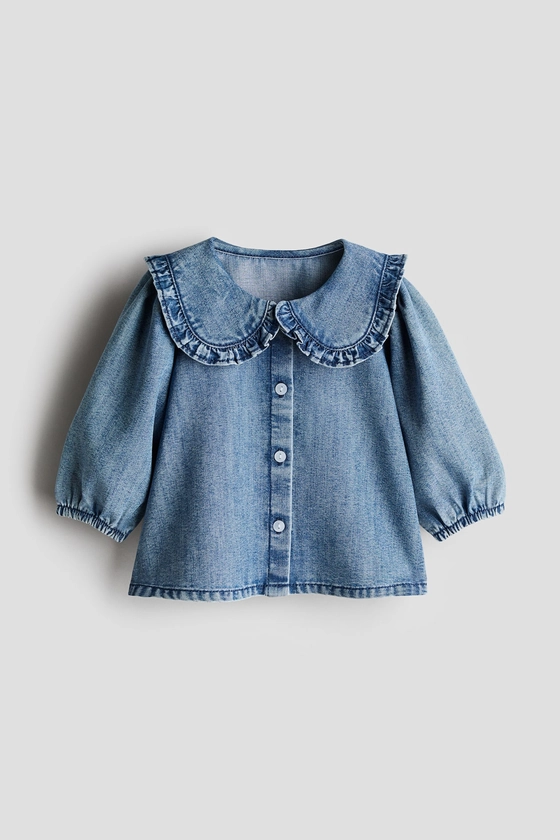 Blouse en denim - Encolure ronde - Manches longues - Bleu denim - ENFANT | H&M FR