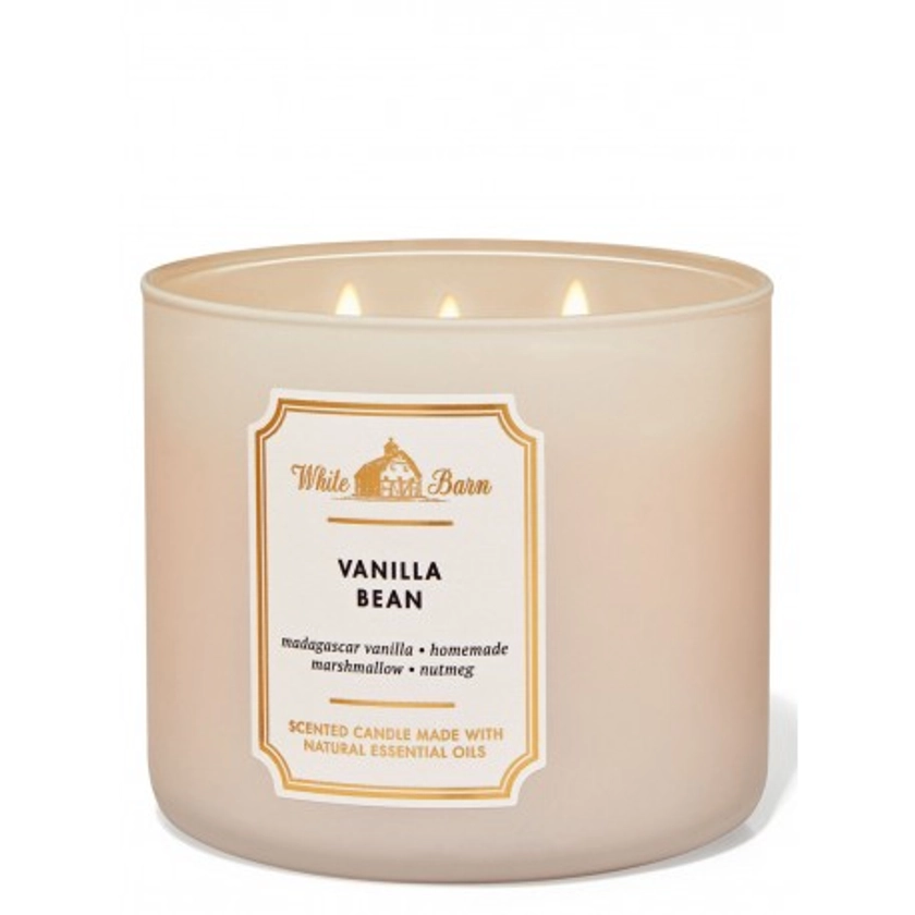 Bath & Body Works White Barn Vanilla Bean 3 Wick Scented Candle Bougie Parfumée 3 mèches