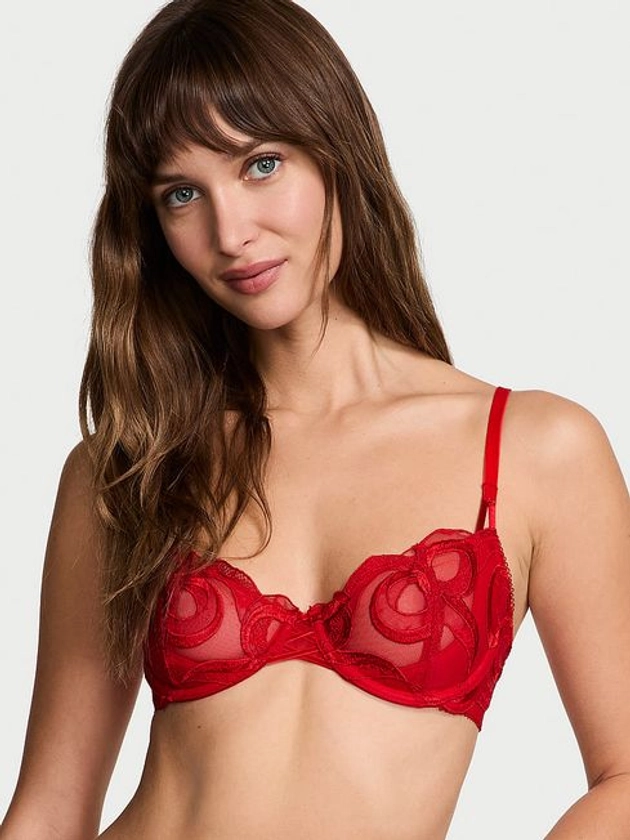 Vermillion Red Unlined Balcony Bow Embroidery Bra | Victoria's Secret