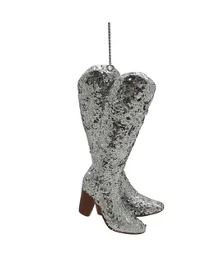 Silver Glitter Cowboy Boots Ornament