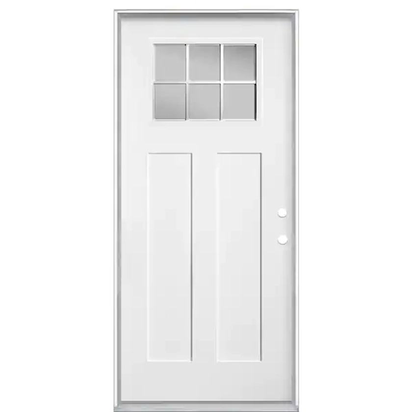 36 in. x 80 in. Craftsman 6 Lite Right-Hand Inswing Primed Smooth Fiberglass Prehung Front Door with No Brickmold