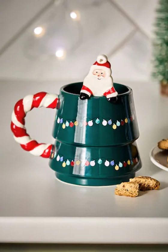 Green Christmas Tree with Santa Spoon Mug