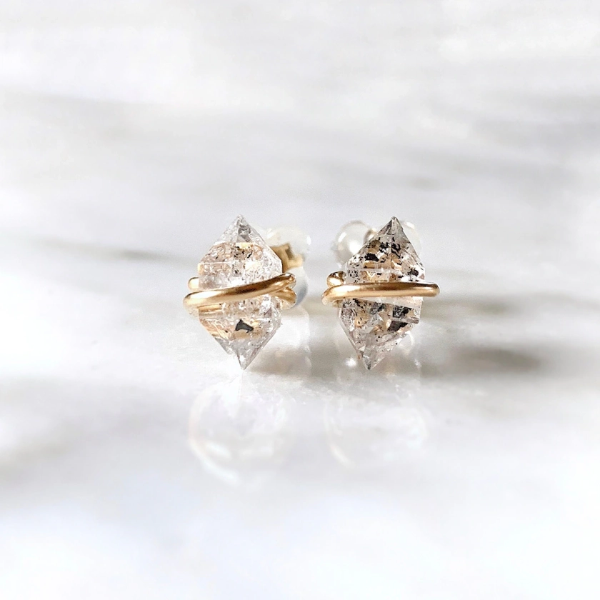 Herkimer diamond earrings, Herkimer earrings, Raw stud earrings Raw stone earrings, Crystal earrings, Raw diamond earrings, April birthstone