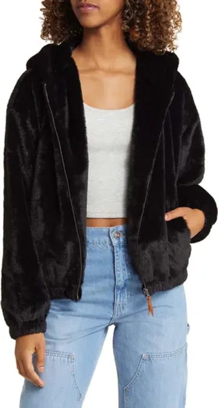 Faux Fur Zip-Up Hooded Jacket