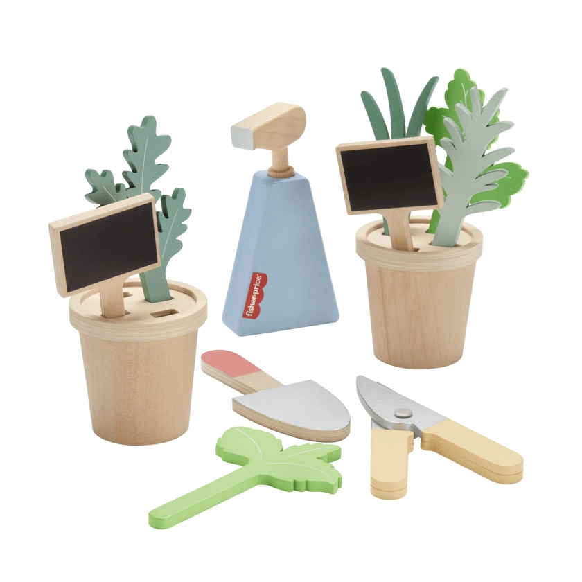 Fisher-Price Wooden Herb Garden And Tools, 12-Piece Preschool Pretend Playset For Kids