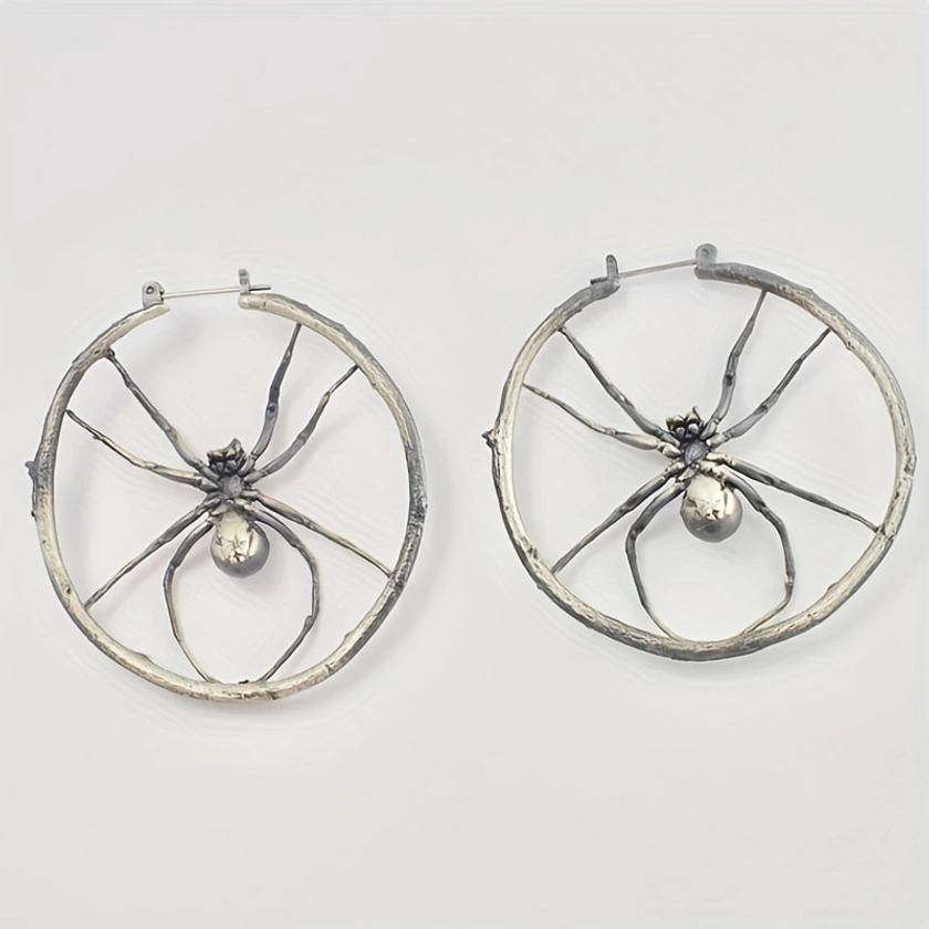 Bohemian Gothic Style Exaggerated Creative Spider Design Hoop Earrings Alloy Jewelry Unique Statement Female Earrings For Halloween