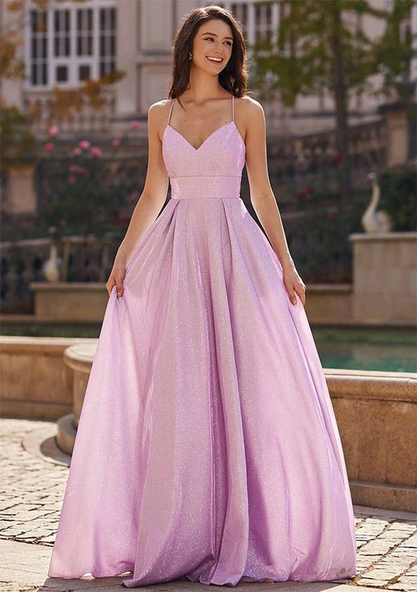A-line Knit Prom Dress V Neck Floor-Length with Pockets
