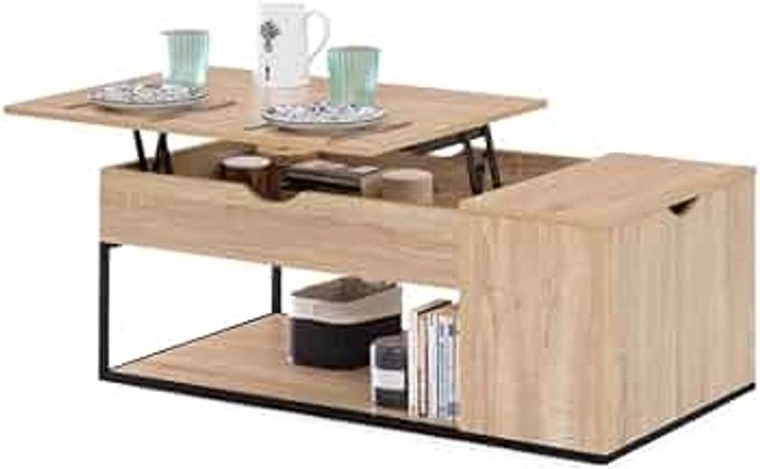 IDMarket - Table Basse Plateau relevable rectangulaire Detroit avec Coffre Design Industriel
