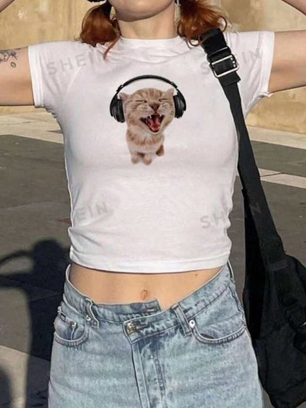 Cat Printed Short Sleeve T-Shirt