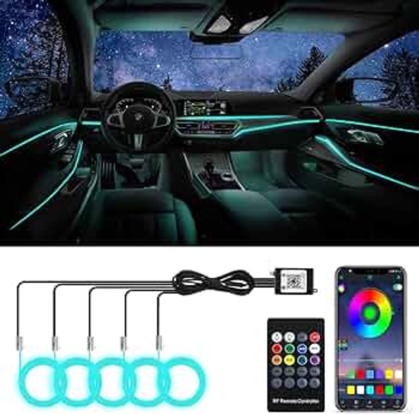 Car Led Strip Lights, 5 in 1 Interior Car Light, Ambient Led Lighting Kit with RGB 16 Million Colors&236 inches Fiber Optic, Neon Light Accessories for Car, Bluetooth APP and Remote Control