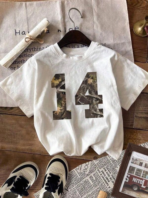 Women's Camo Print Round Neck Graphic Tee, Vintage Trendy Casual Short Sleeve T-shirt for Daily Wear, Ladies All Seasons Outfit