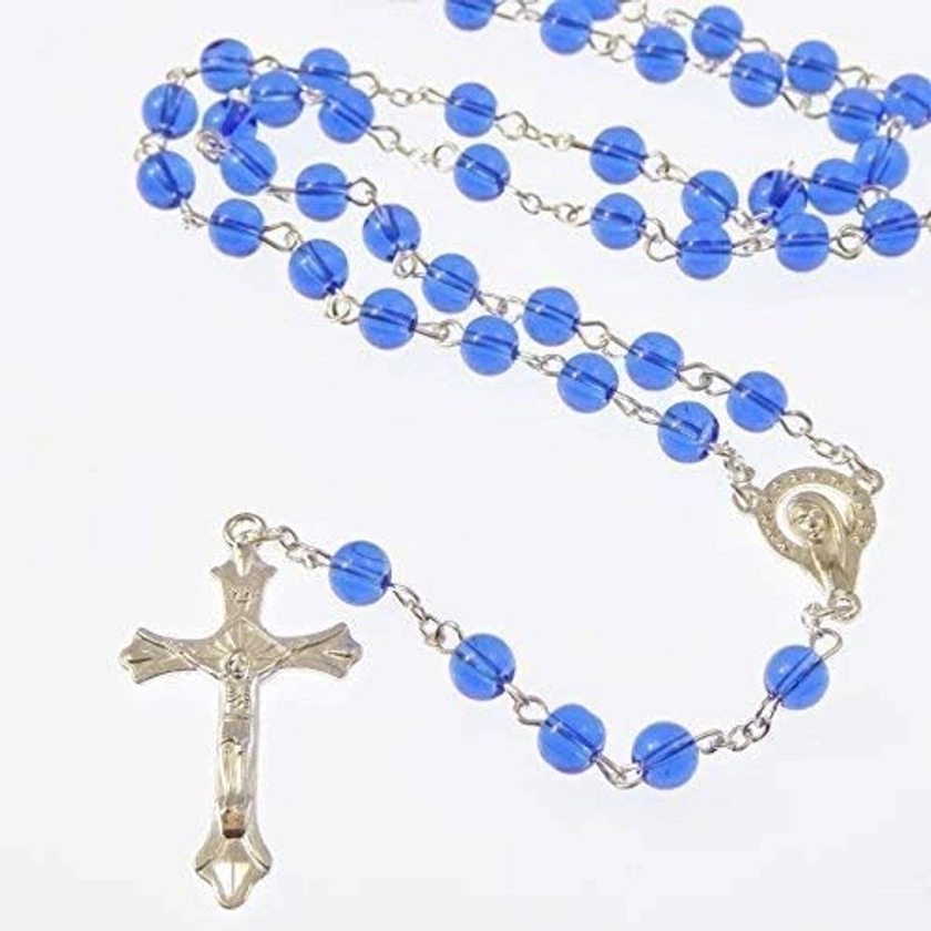 Deep royal blue Catholic rosary beads Our Lady center : Amazon.co.uk: Home & Kitchen