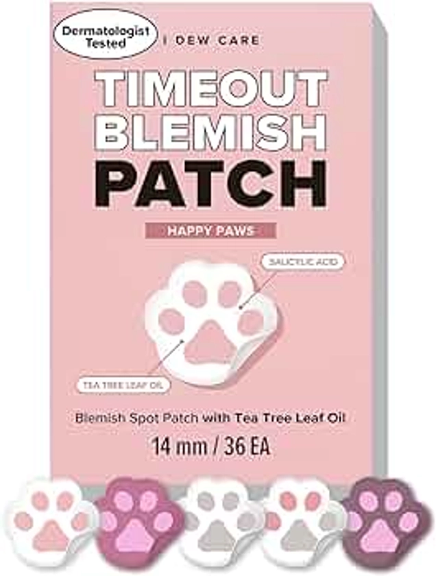I DEW CARE Hydrocolloid Acne Pimple Patch - Timeout Blemish Happy Paws | Korean Skincare, Zit, Dark Spot Patches for Face, Pus absorbing with Tea Tree Oil, 36 Count (14mm)